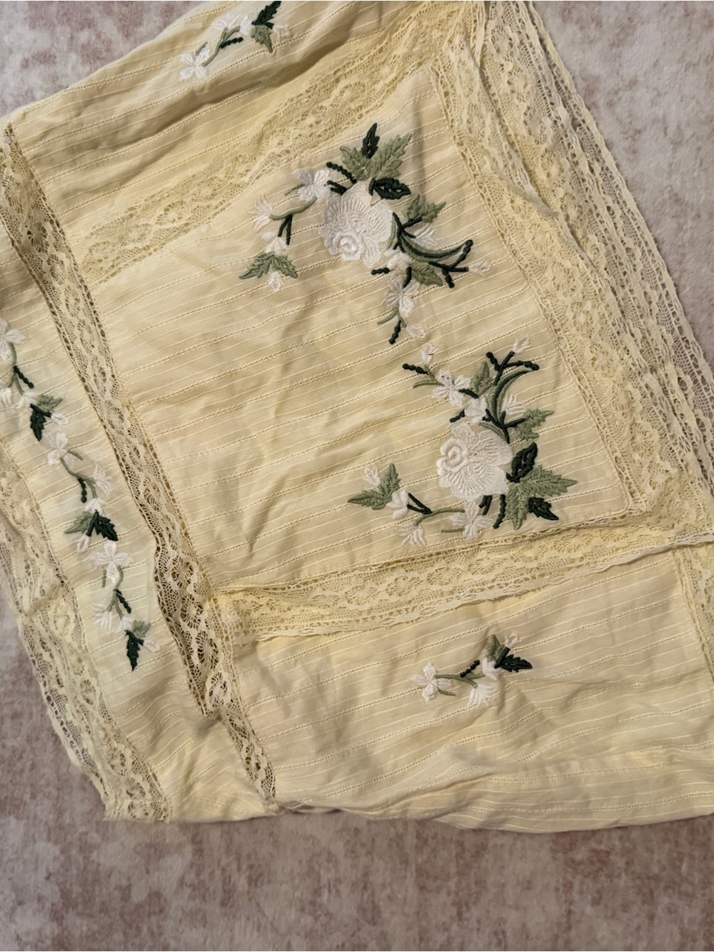 For Love And Lemons Pale Yellow Floral Embroidered Lace Chemise